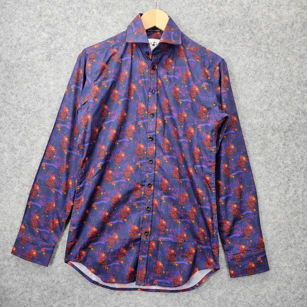 Blake Mill Shirt Mens S Navy Floral Rose Rockabilly Dandy Permanent Press 19x28